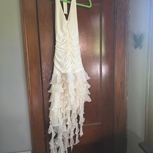 BCBGMaxazria Dress size M cream ruched frilly